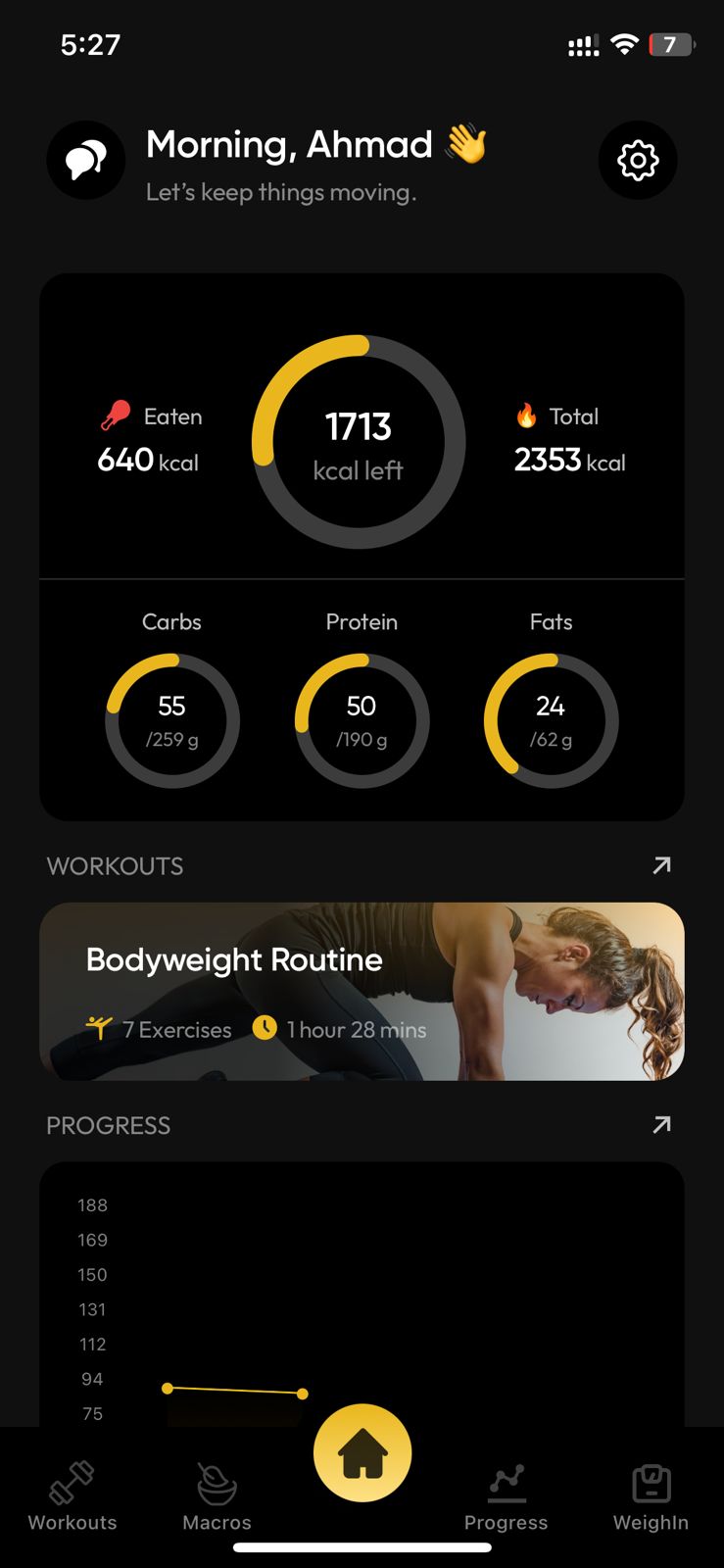 The 6-Pack Macros client app on a phone